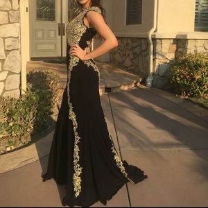 Gold embroidered prom dress